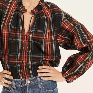 J.Crew Scalloped Tie Neck Stewart Tartan Plaid Poplin Shirt